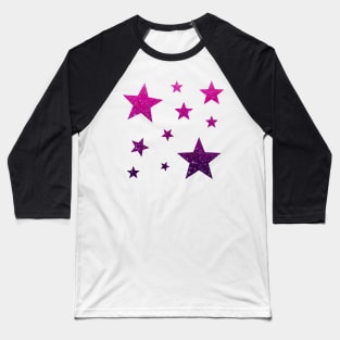 Pink Purple Ombre Faux Glitter Stars Baseball T-Shirt